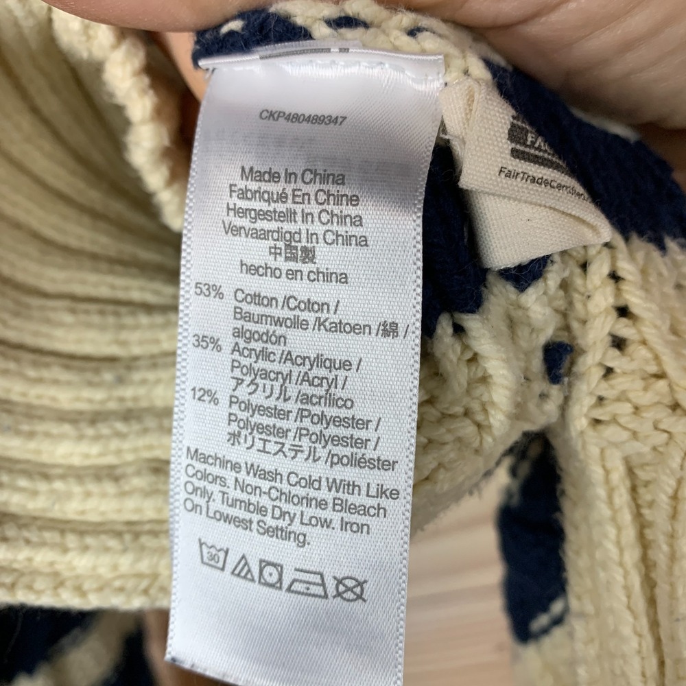 Madewell Cable-Knit Oversized Sweater Small Navy Stripe Preppy Nautical Chunky - Picture 11 of 14